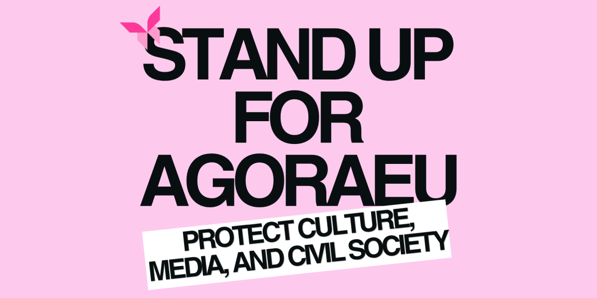 Kampagnenlogo der Initiative "Stand Up for AgoraEU" - gegen die geplanten Kürzungen der EU-Kultur- und Demokratieförderprogramme