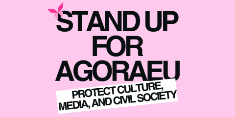 Kampagnenlogo der Initiative "Stand Up for AgoraEU" - gegen die geplanten Kürzungen der EU-Kultur- und Demokratieförderprogramme